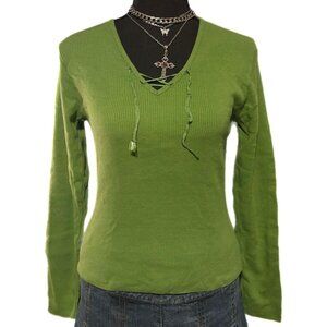 green vintage long sleeve fitted top